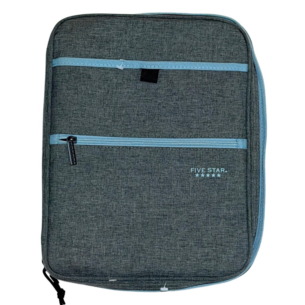 Five Star Zipper Binder 3 Ring Heather Gray Blue Fabric Expanding File School